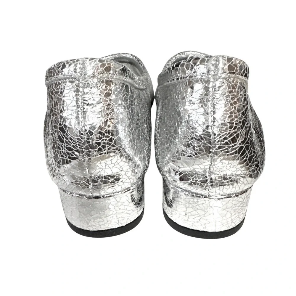 Mango MNG Silver Metallic Crackle Ballet Pumps Block Heel EU 36 US 6